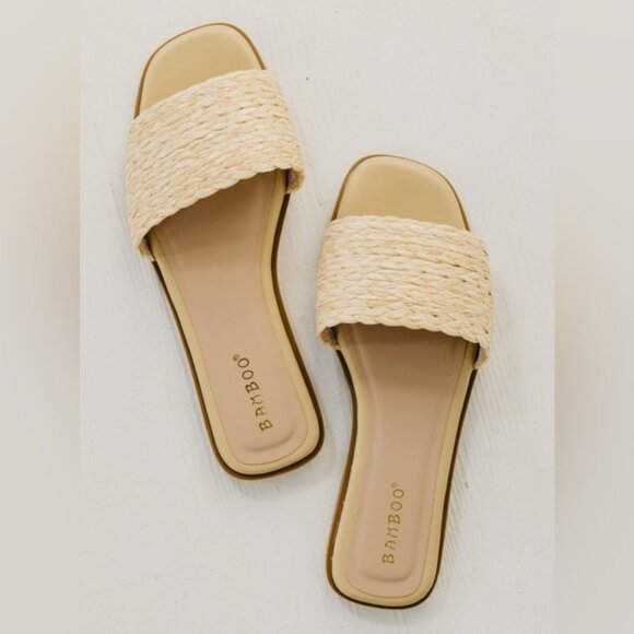 Bamboo The Sunhat Raffia Woven Straw Slide Slip On Nude Natural Sandal - Picture 2 of 8